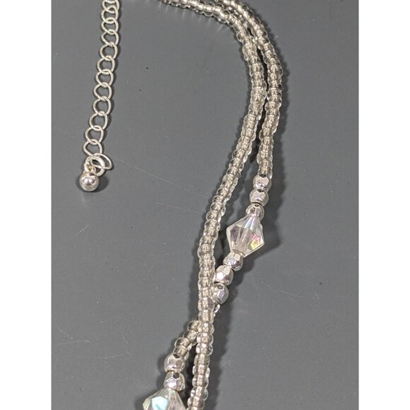 Winter Snowflake Pendant AB Rhinestone Glass and Acrylic Bead Necklace 19 in - Picture 6 of 10